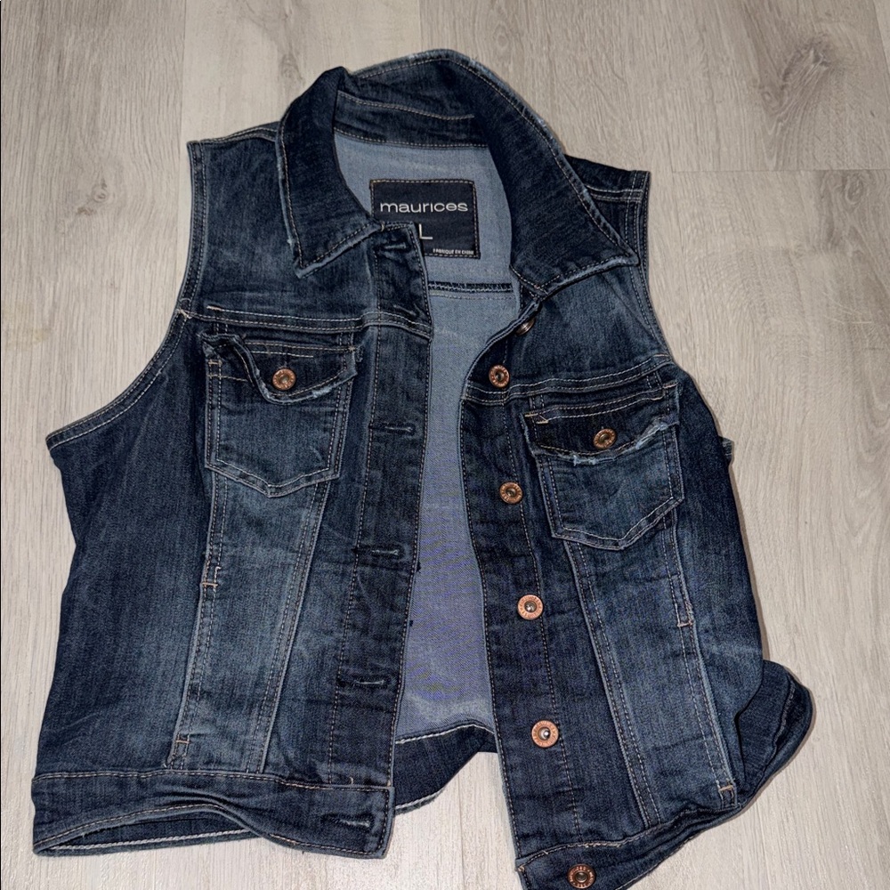 Maurices Dark Blue Denim Vest with Copper Buttons